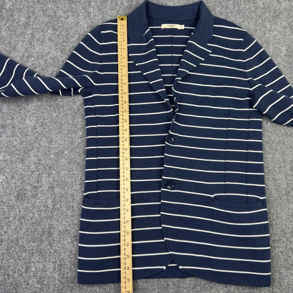 Jack & Jones Blazer‎ Mens S Blue White Stripe Knit Slim Preppy Minimalist Career